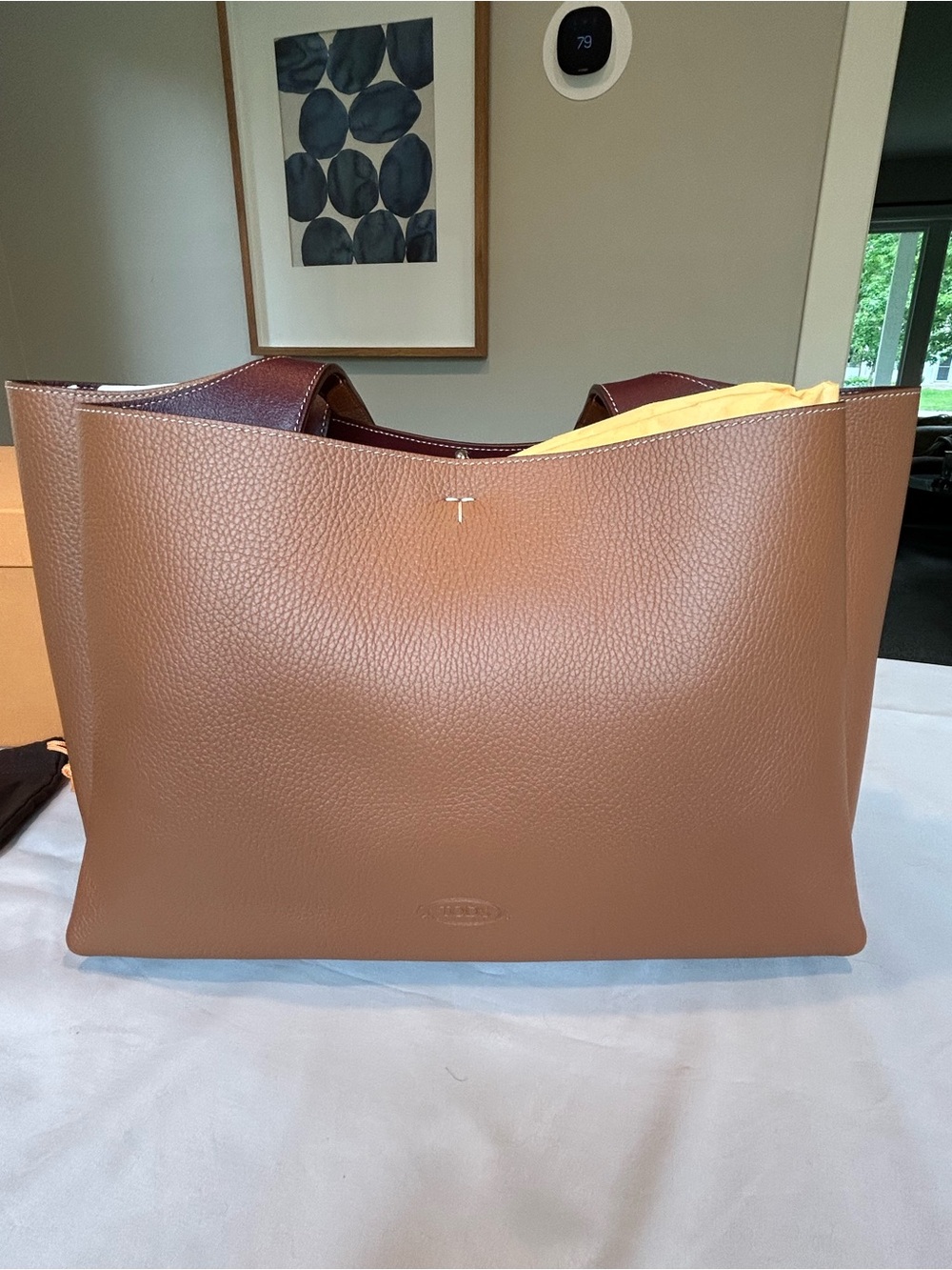 Tod's Tan and Dark Brown Leather Tote with Silver T Charm - Picture 5 of 12
